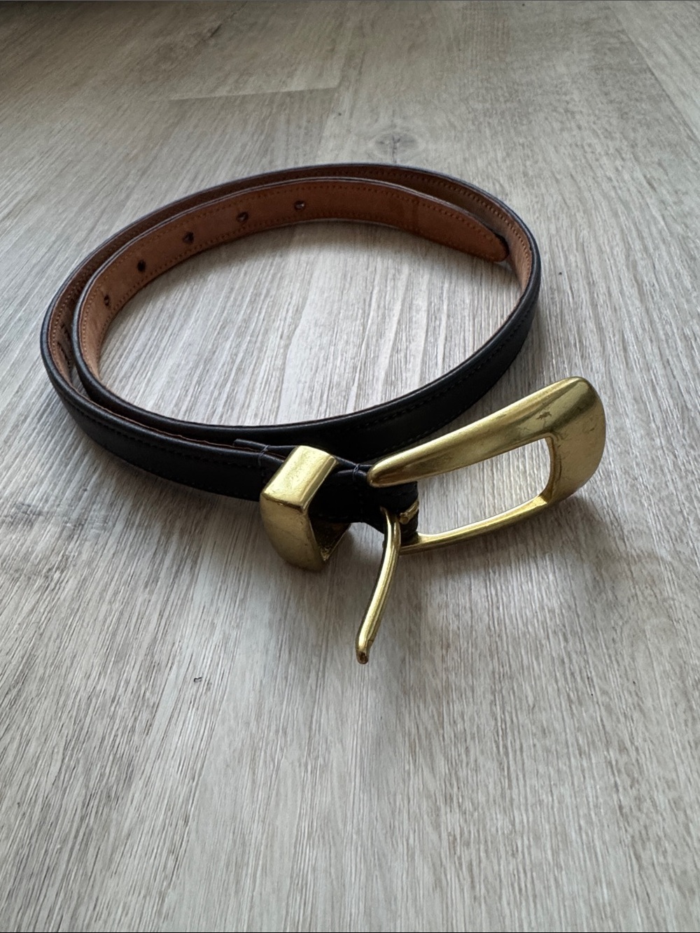 Coach navy Leather Belt with Gold Buckle